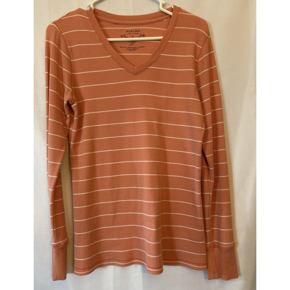 Women's Striped VNeck Sonoma Waffle Long Sleeve Henley Top M Bella Swan
